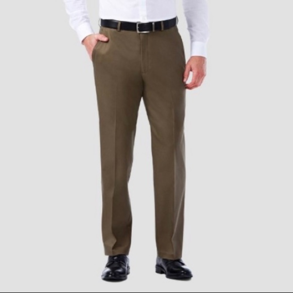 HAGGAR Classic Fit No Iron Men’s Pants 34Wx29L Olive New.
